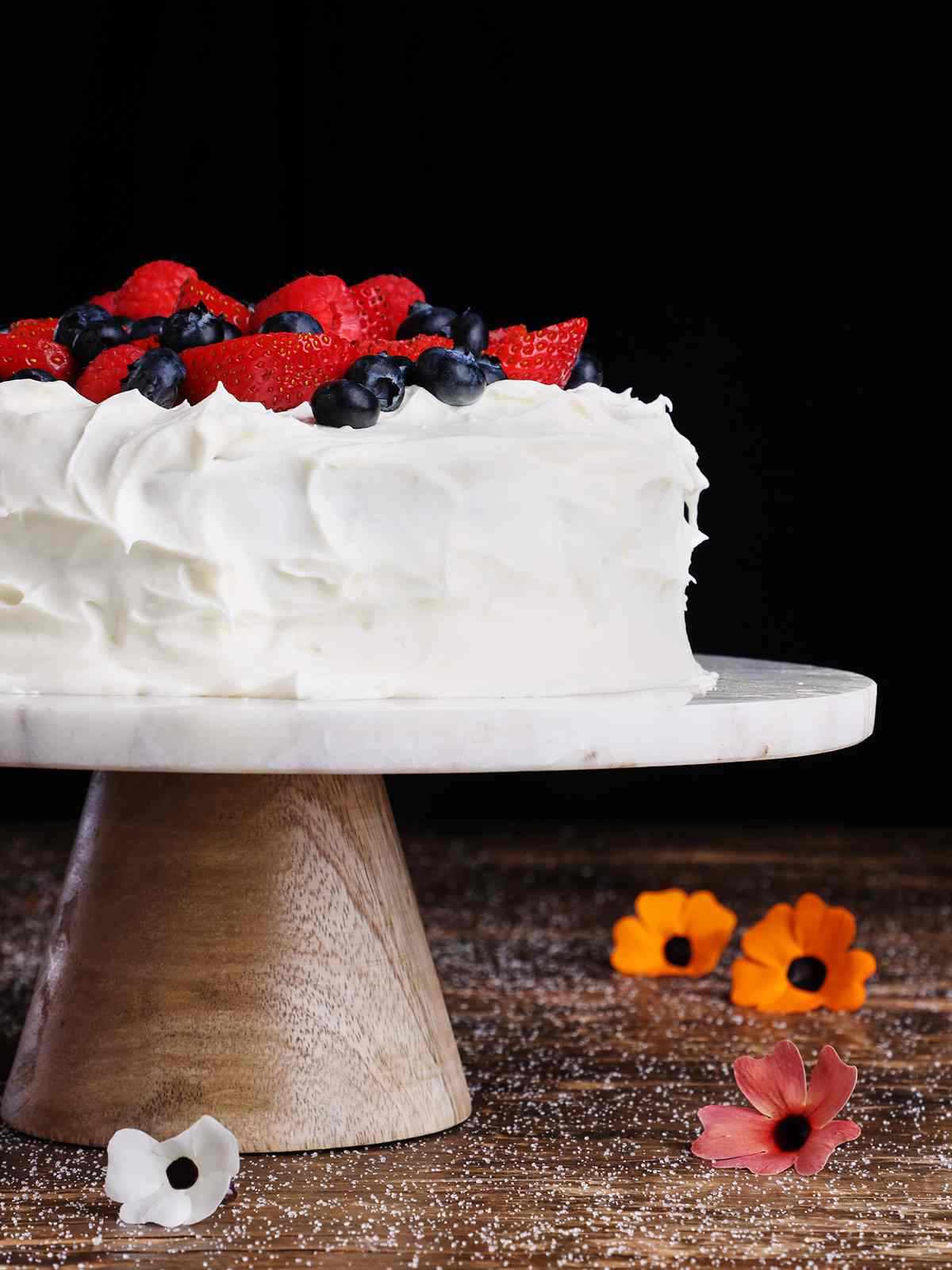 Tres Leches Cake with Berries on Pedestal