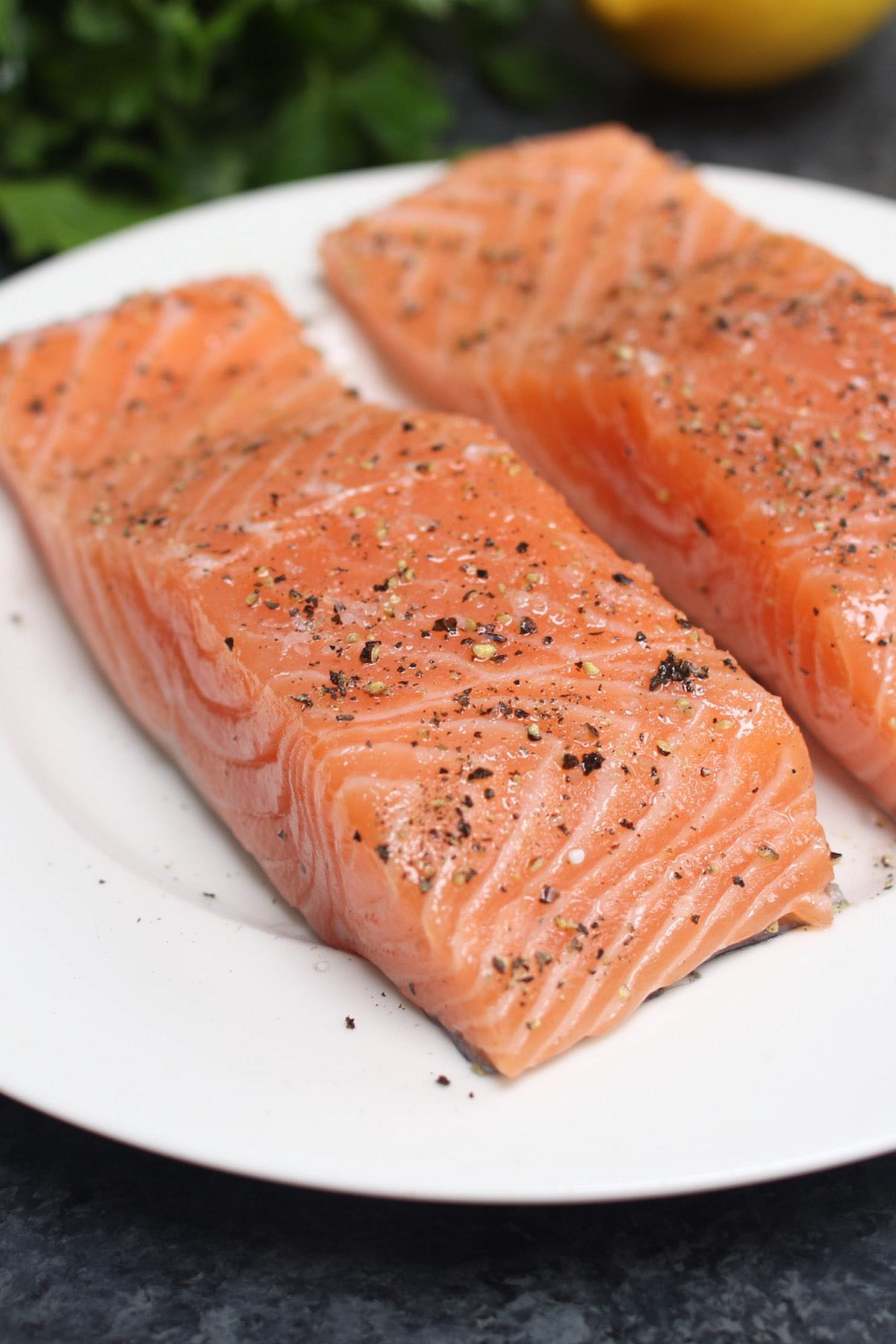 Seasoned dried salmon fillet ready to grill