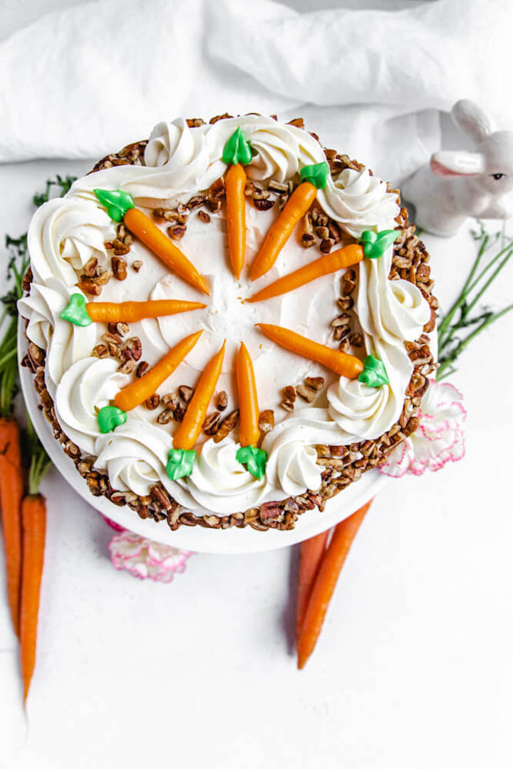 top view of cake with carrots on top