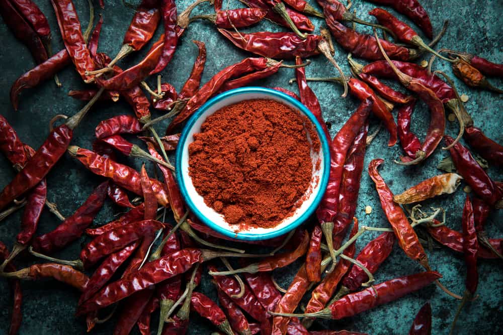 Red chili, dried chili on a dark background