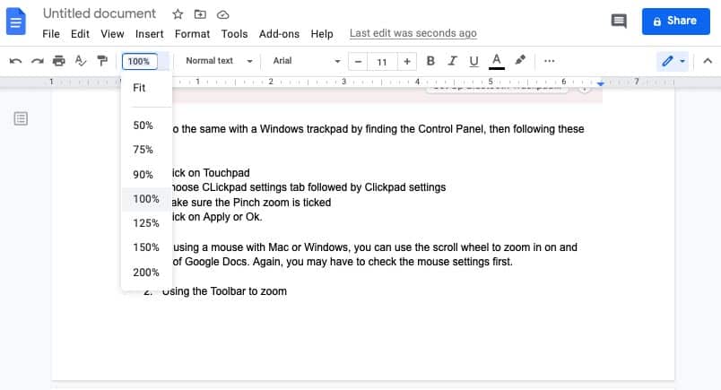 How to Zoom in on Google Docs