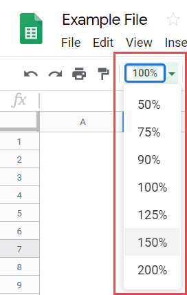 Choose a zoom level in Google Sheets