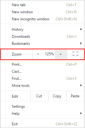 Click the plus icon to change the zoom level