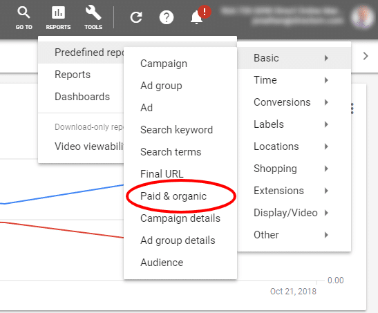 google ads navigation organic report 2018