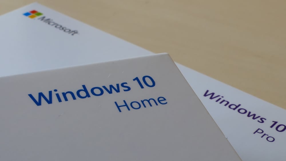Close-up view of two Windows 10 Pro Retail Boxes, Home Edition and Professional