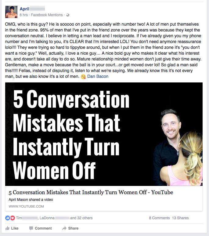 Facebook Female Support for Dan Bacon - Modern Man