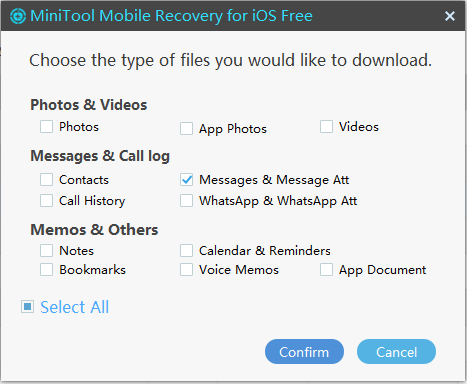 select Messages & Message Att to download