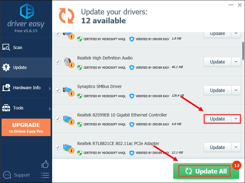 update network adapter drivers automatically with Driver Easy