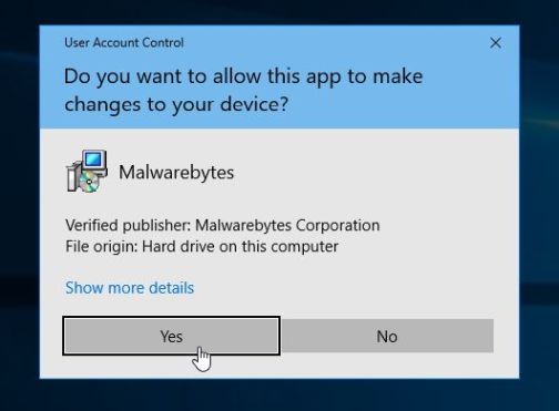 Malwarebytes User Account Control Reminder