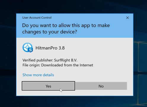 HitmanPro User Account Control Pop-up