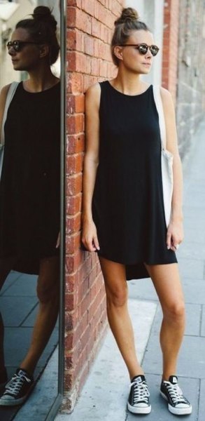 classic black dress low top converse