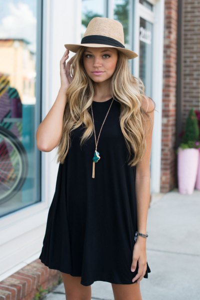 black straw hat swing skirt