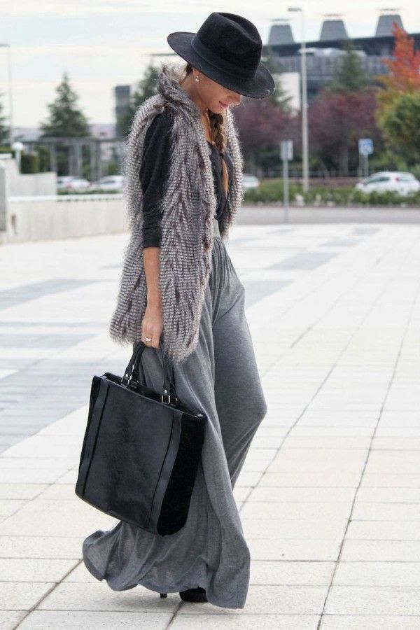 Image result for knitted maxi dress with fur vest