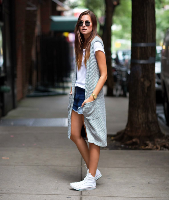 white long-sleeve cardigan with high-top converse shoes