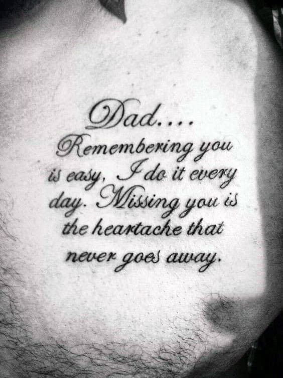 Dad Miss You Quote Tattoo On Guys Chest