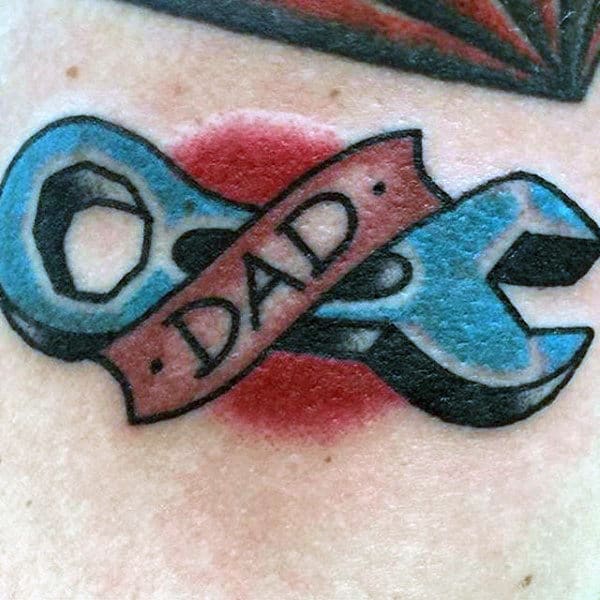 Dad And Spanner Tattoo Mens Torso
