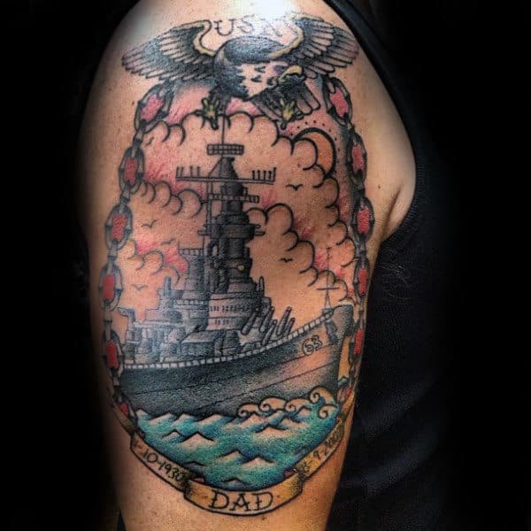 Fantastic Ship Tribute To Dad Tattoo Male Arms