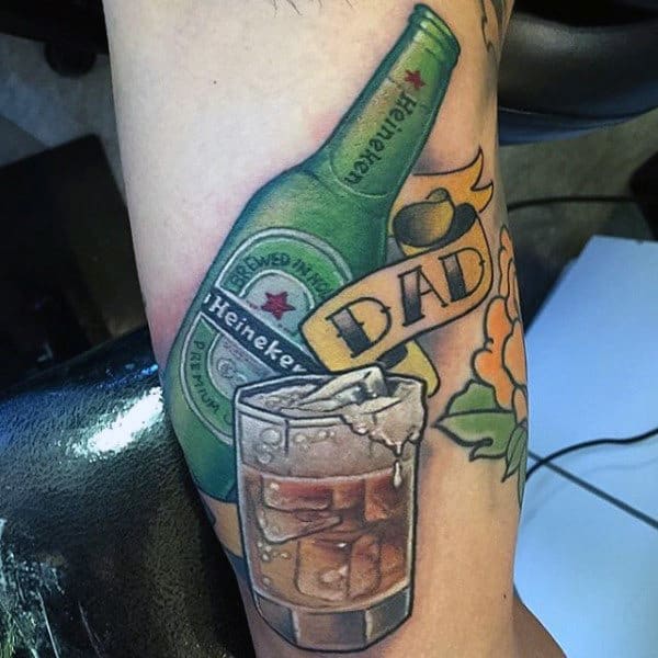 Guys Forearms Heineken Beer And Dad Tattoo