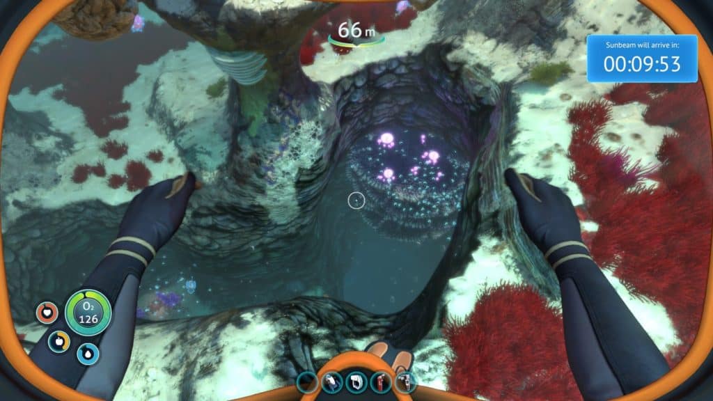 The entrance to Jellyshroom Cave Subnautica