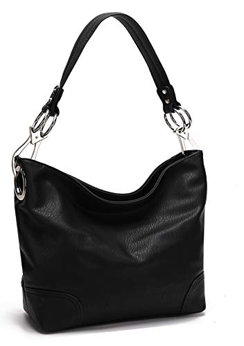 Mia K Collection Hobo Bag for Women - PU Leather Handbag - Women's Shoulder Bag Top Fashion Handle Pocketbook Purse Black