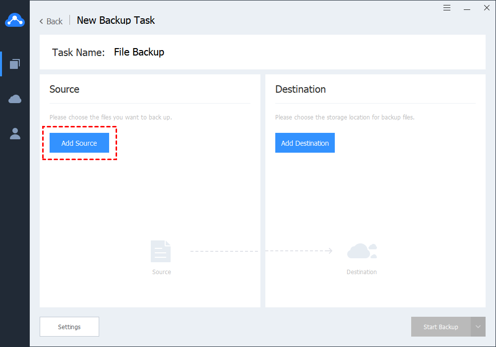Select Destination Backup Cloud