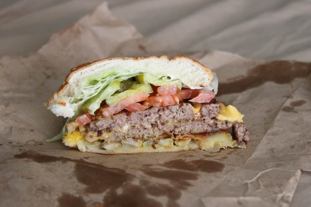 Five Guys Cut in Half Burger Double Cheeseburger