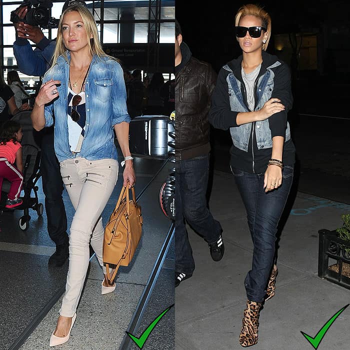 Kate Hudson arriving at LAX Airport in Los Angeles, California, on April 10, 2015; Rihanna out and about in Manhattan, New York, on November 2, 2009