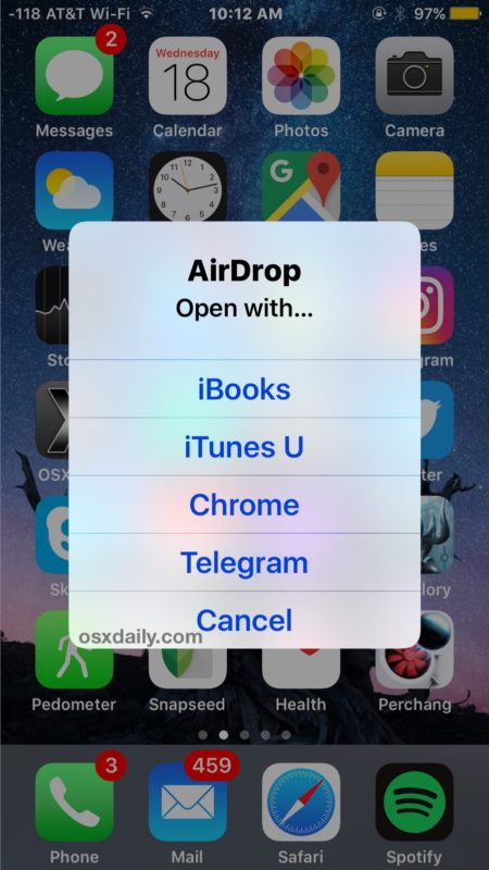 AirDrop files go to different apps in iOS