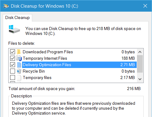 Delivery Optimization File in Disk Cleanup