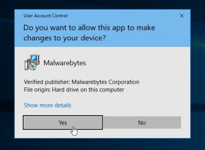 Windows asks permission to install Malwarebytes