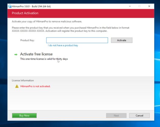 Activate HitmanPro to remove malware