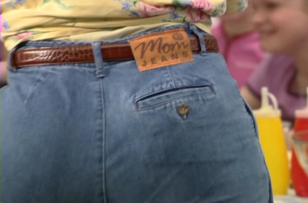 Mom jeans were made fun of in a May 2003 Saturday Night Live skit written by Tina Fey for a brand of fake jeans called Mom Jeans (Credit: NBC)