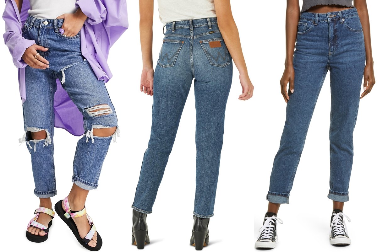 Mom jeans combined with sandals, ankle boots and sneakers