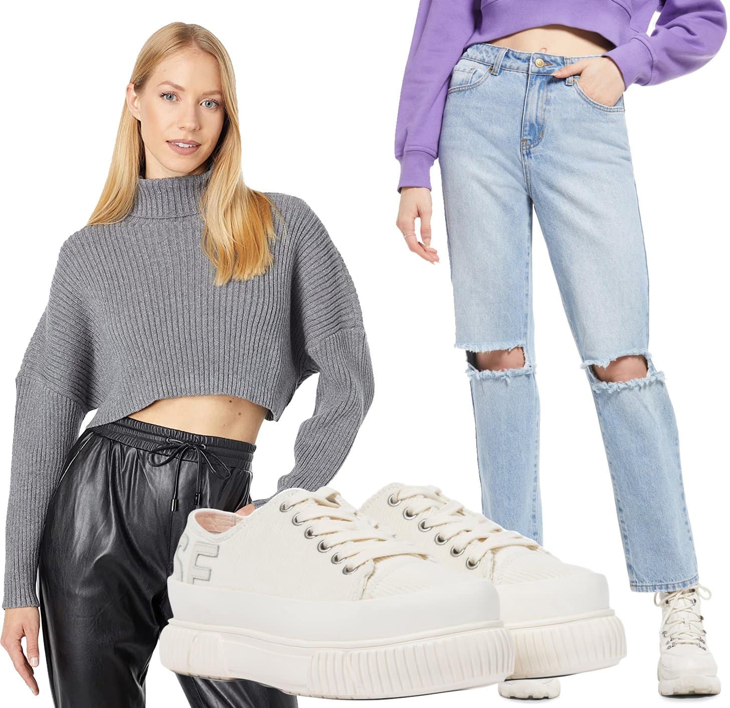 Bishop + Youth turtleneck sweater, BP. Slashed Mom Jeans, Monse x Both velvet sneakers