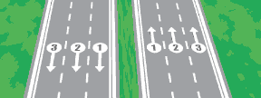 The image of a highway is divided into many lanes.