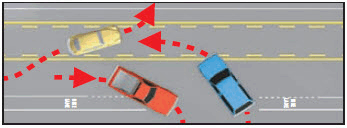 Vehicles using the center turn lane.