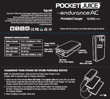 durability AC POCKET JUICE 10000mAh Portable Charger User Manual