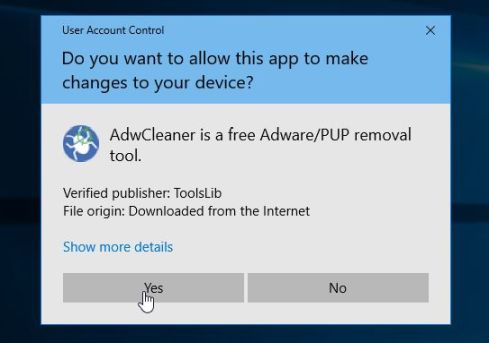 Windows asks for permission to start Malwarebytes AdwCleaner