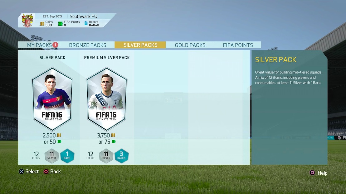 FIFA 16 . Silver Card Screen