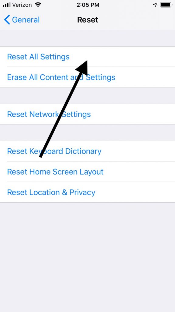 Reset iPhone settings