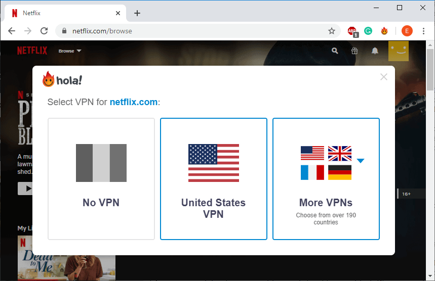 Netflix shows error in Hold VPN desktop version
