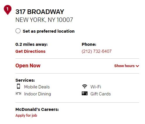 Information about McDonalds restaurant 317 Broadway