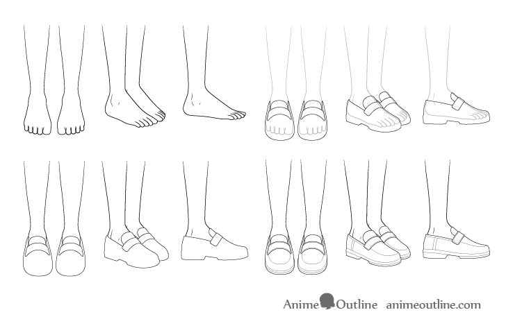 Anime school shoes drawing step by step
