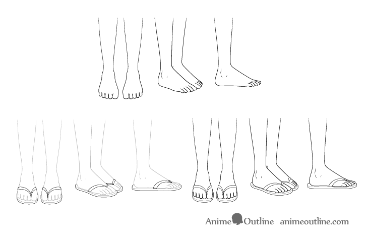 Anime sandals step by step drawing