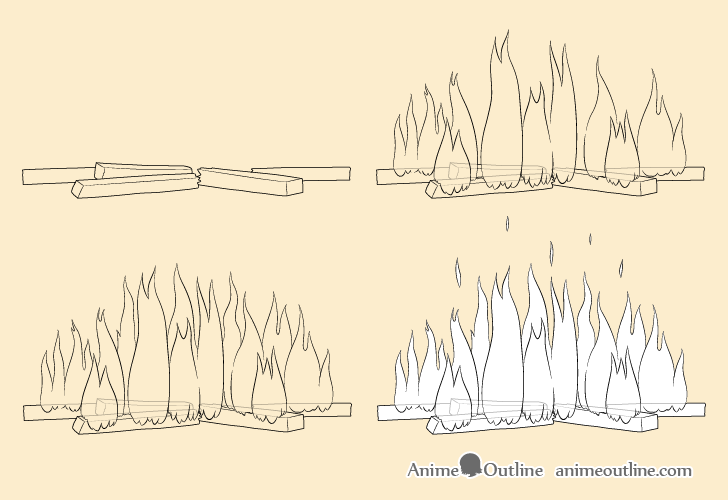 Fire drawing step by step