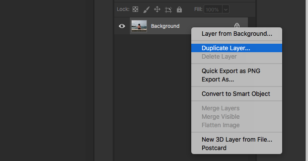 Duplicate Layer option from layers panel in Photoshop