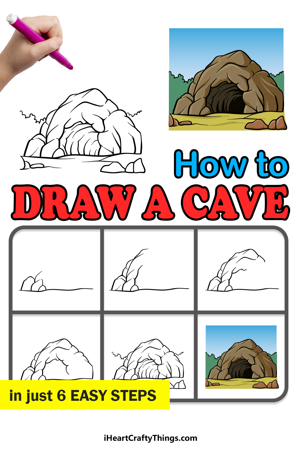 how to draw a cave in 6 easy steps
