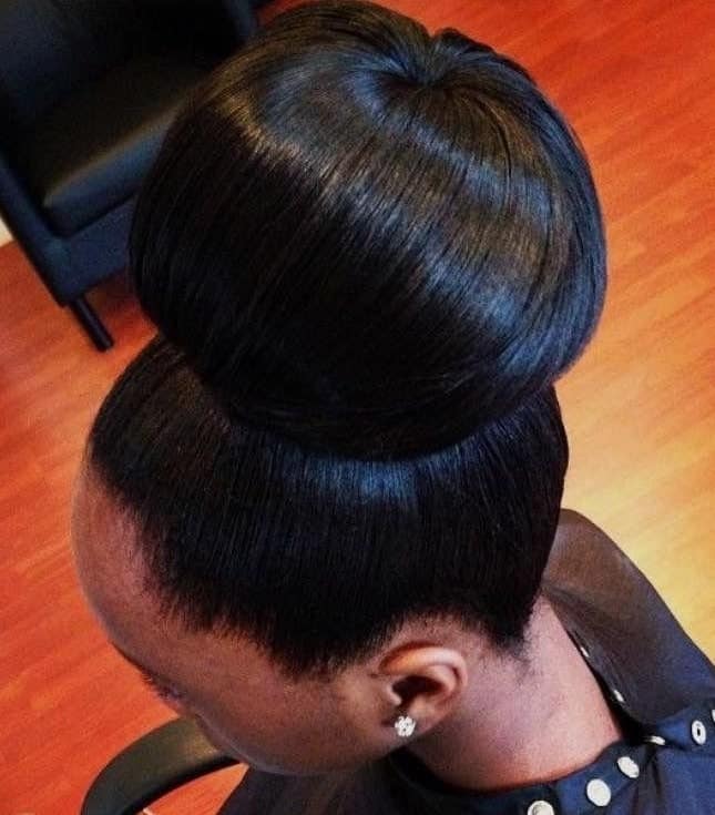 black woman shiny bun