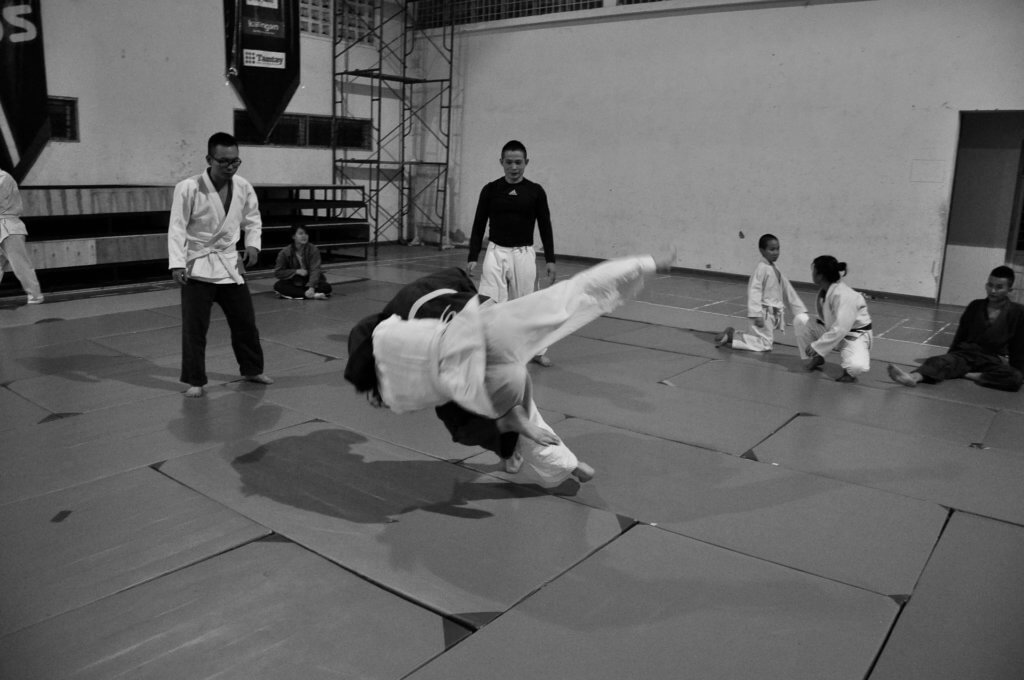 Throwing Judo during judo practice.