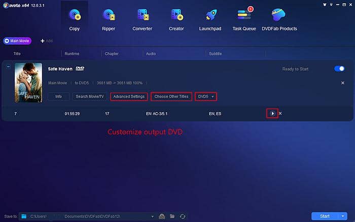 Make a copy of a DVD with customization options